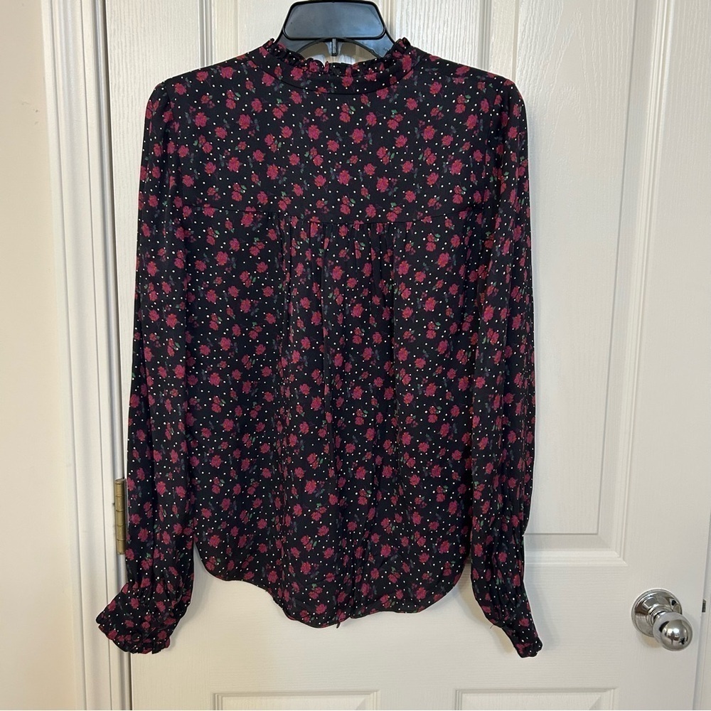Veronica Beard Louama Floral Blouse Tie-neck in Black Multi - Picture 9 of 9